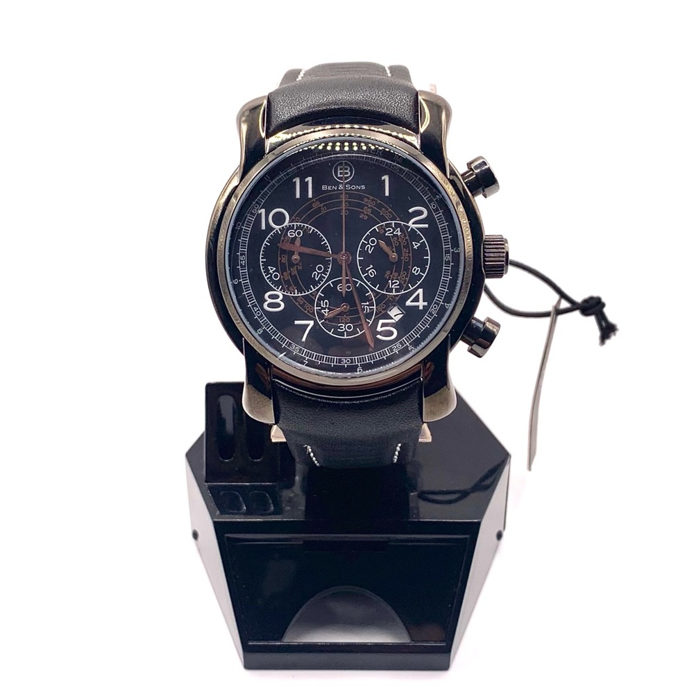 Beautiful Black Chronograph Leather Strap Watch New W/ Tags